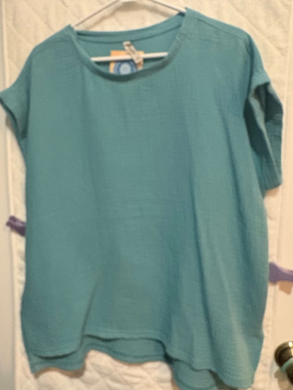 Zenana Outfitters Indigo Falls Blue Cotton Gauze Short Sleeve Top